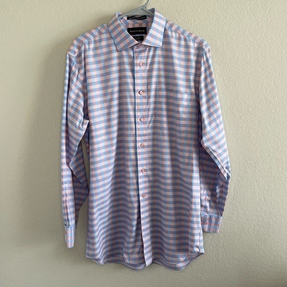 Paul Fredrick Tailored Fit Long Sleeve Button Down Plaid Shirt Mens 15.5 x 33 - Picture 1 of 8